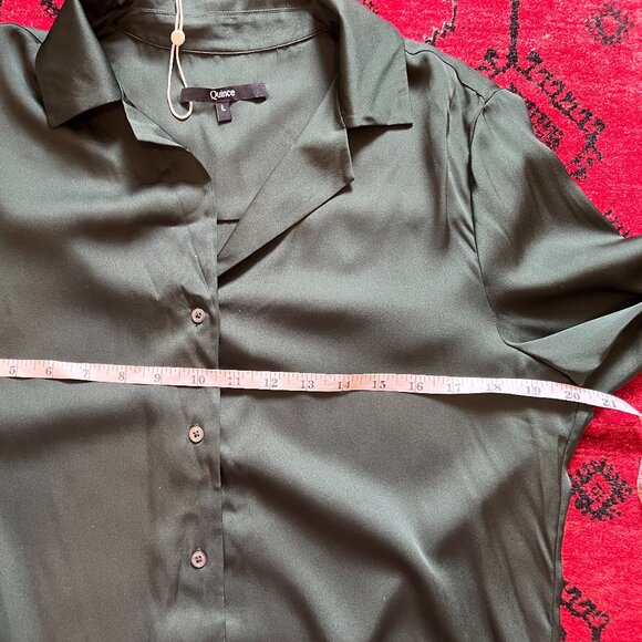 Quince Washable Stretch Silk Notch Collar Blouse, Forest Green - Picture 6 of 10
